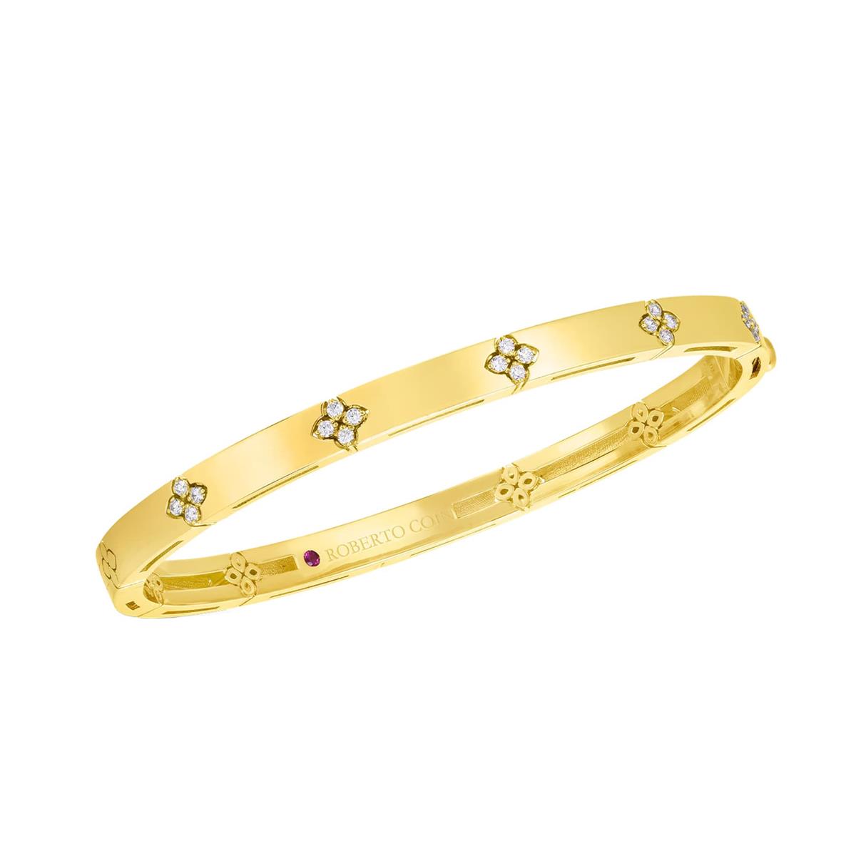 Roberto Coin Love in Verona 18k Yellow Gold Pave Diamond Accent Thin Bangle