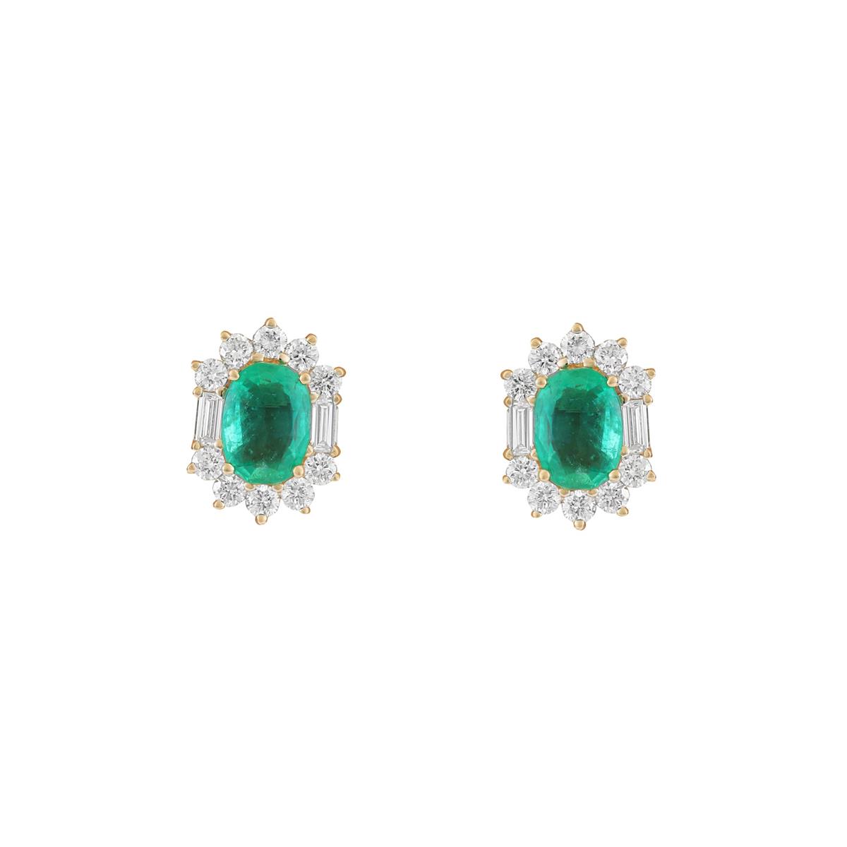 London Collection 14k Emerald and Mixed Diamond Stud Earrings
