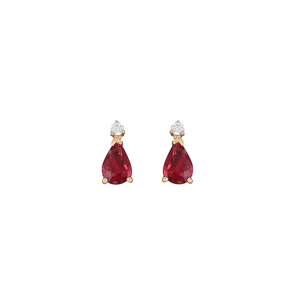 London Collection 14k Pear Shape Ruby and Diamond Stud Earrings