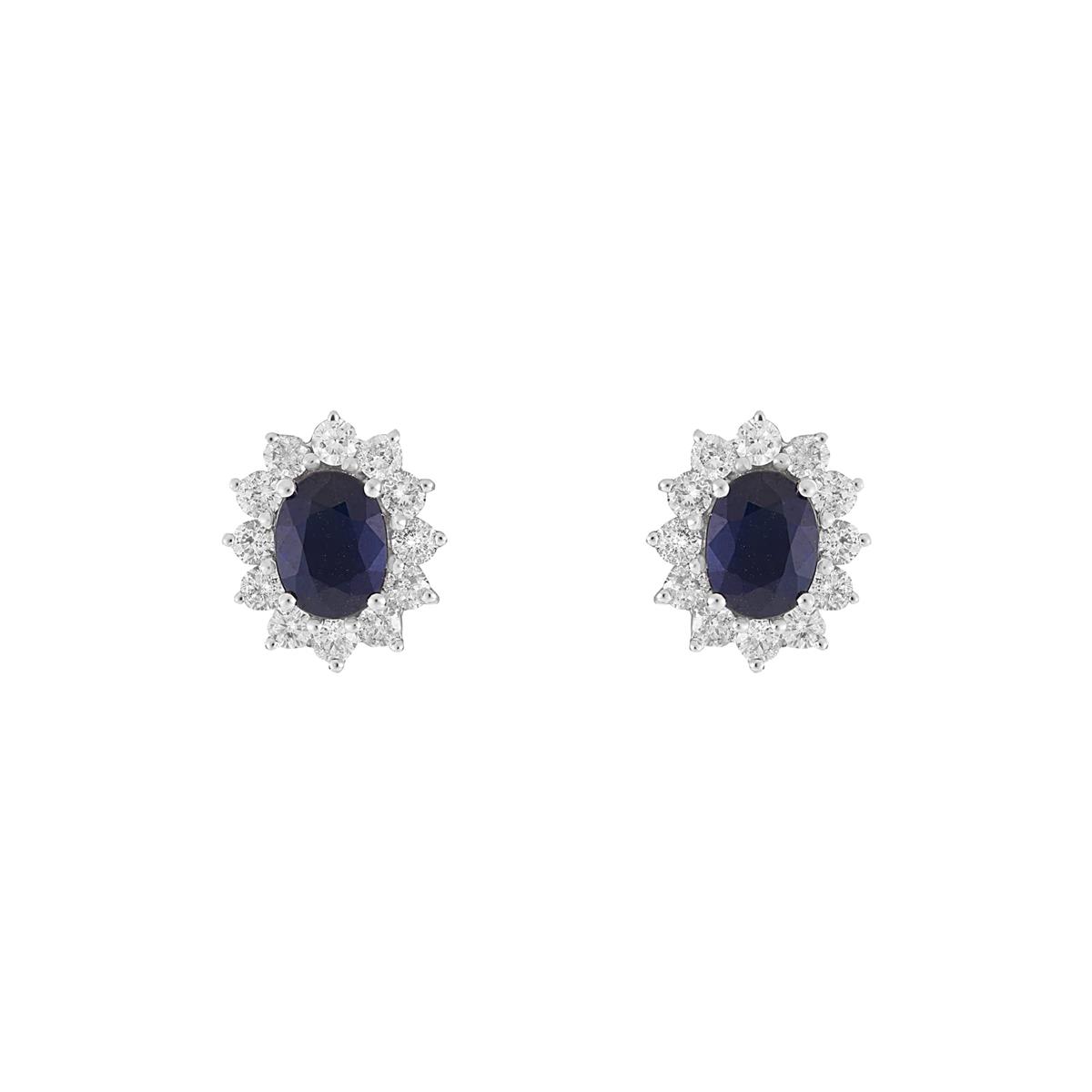 London Collection 14k Oval Sapphire and Round Diamond Stud Earrings