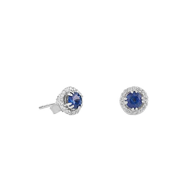 London Collection 14k White Gold Blue Sapphire and Diamond Stud Earrings