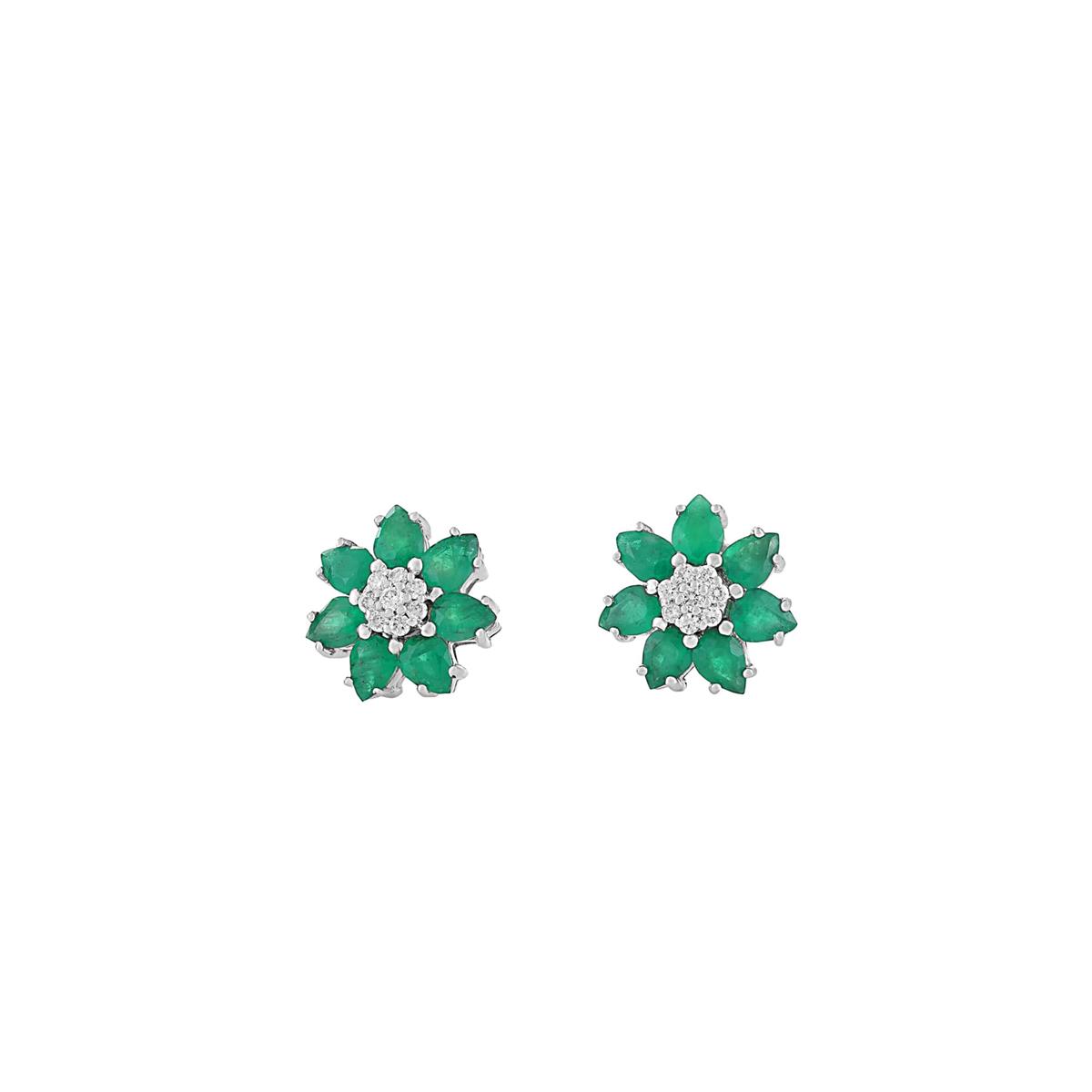 London Collection 14k Emerald and Diamond Flower Earrings