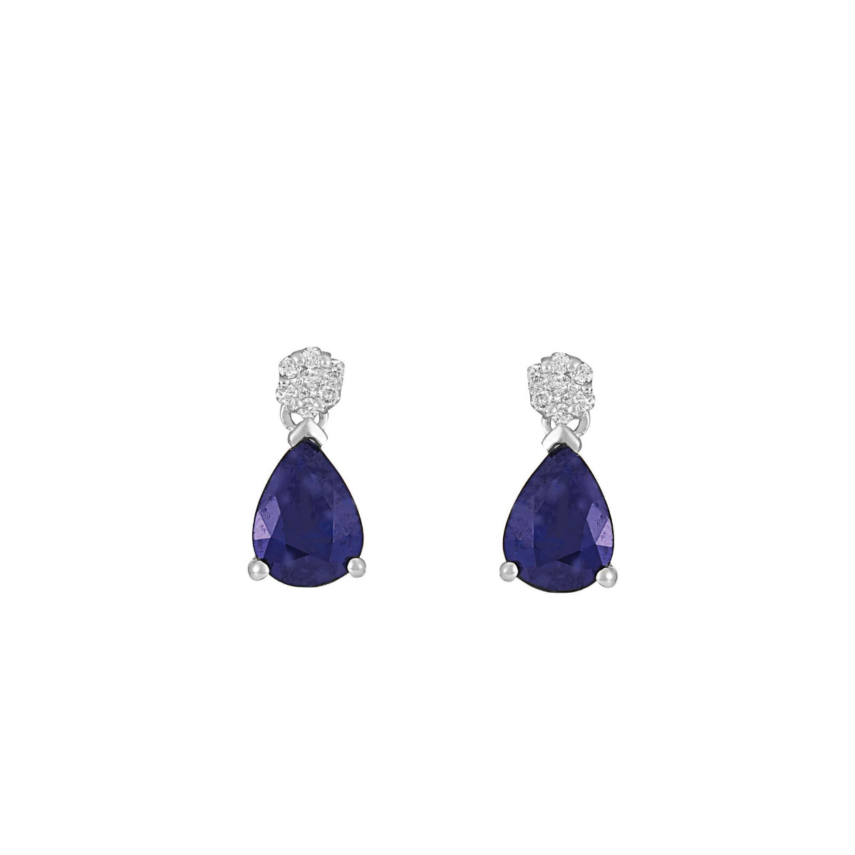 London Collection 14k White Gold Pear Shaped Blue Sapphire and Diamond Earrings