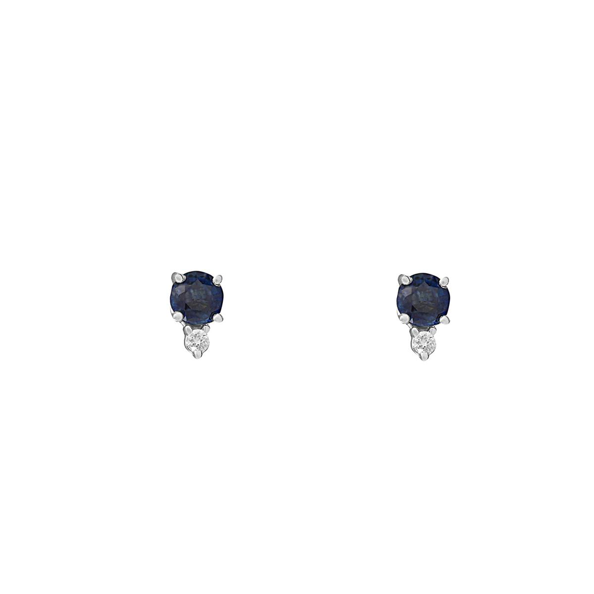 London Collection 14k Round Blue Sapphire and Diamond Stud Earrings
