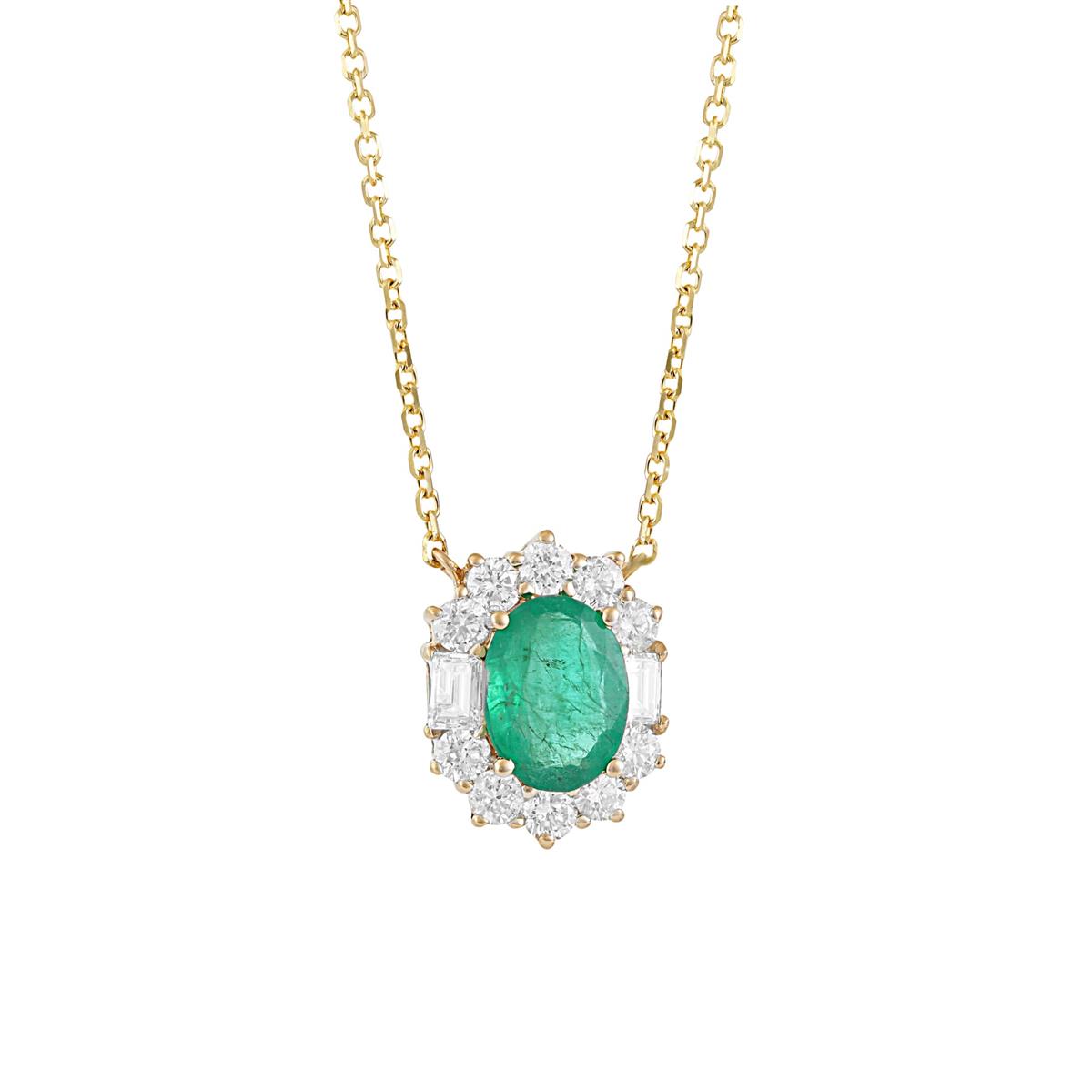 London Collection 14k Mixed Diamond and Emerald Pendant Necklace