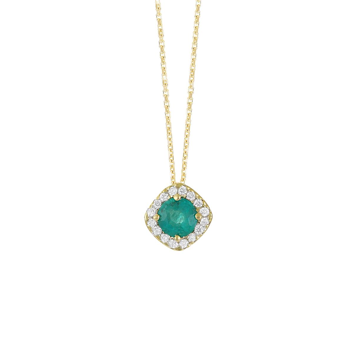 London Collection Emerald and Diamond Halo Pendant Necklace