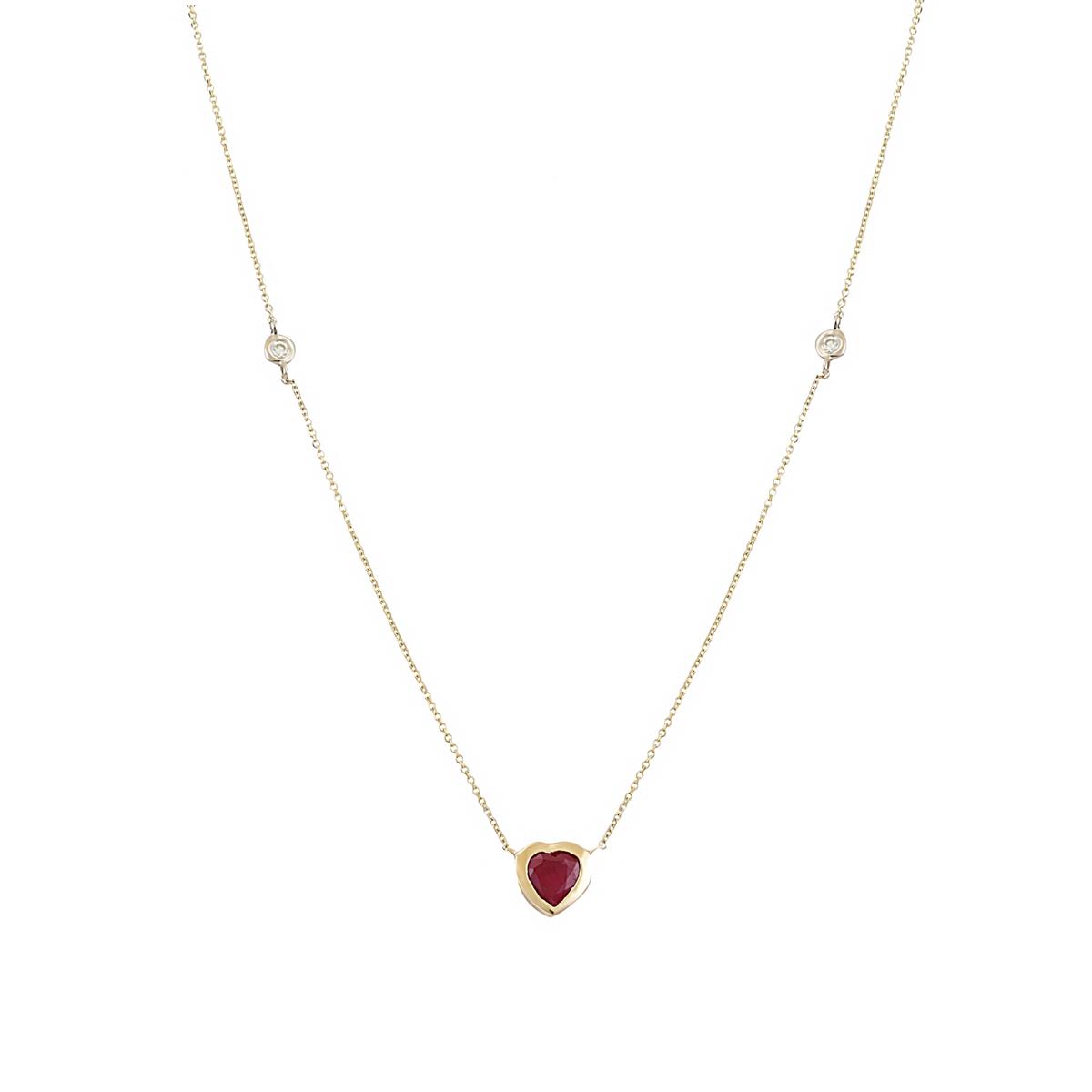 London Collection 14k Ruby Heart and Diamond Necklace