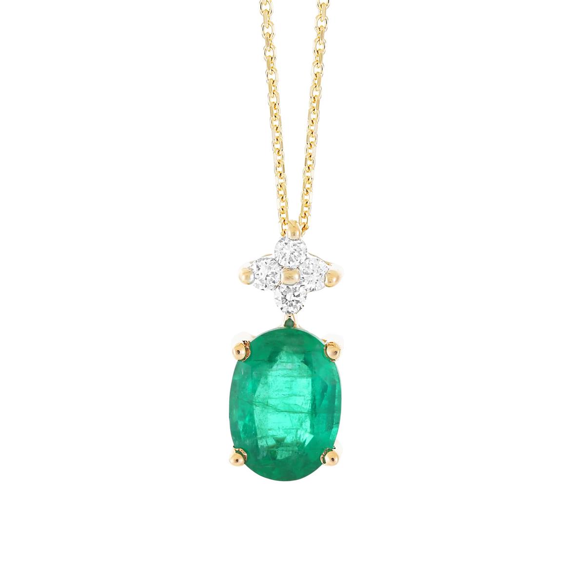 London Collection 14k Oval Emerald and Diamond Pendant Necklace