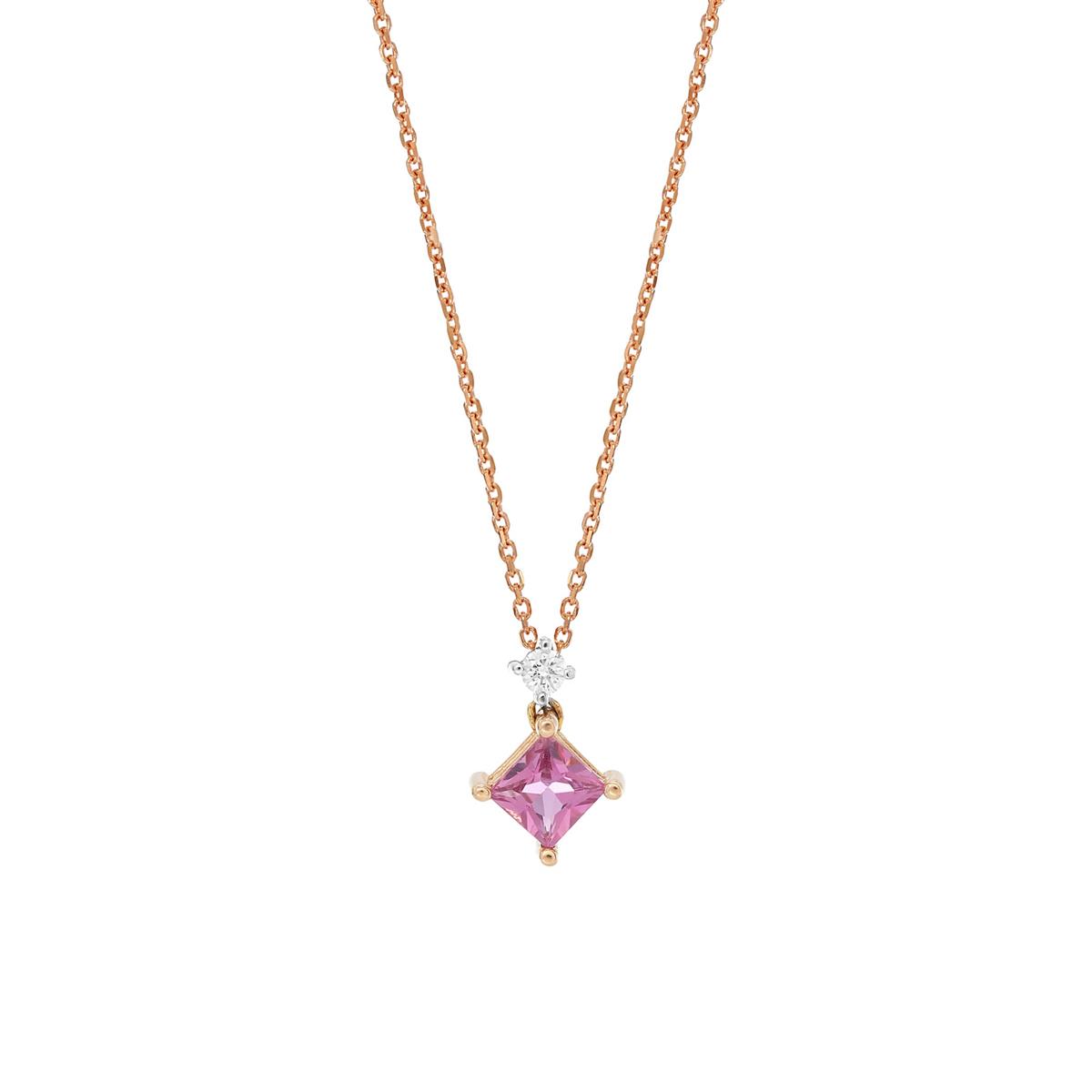 London Collection 14k Princess Cut Sapphire and Diamond Pendant Necklace