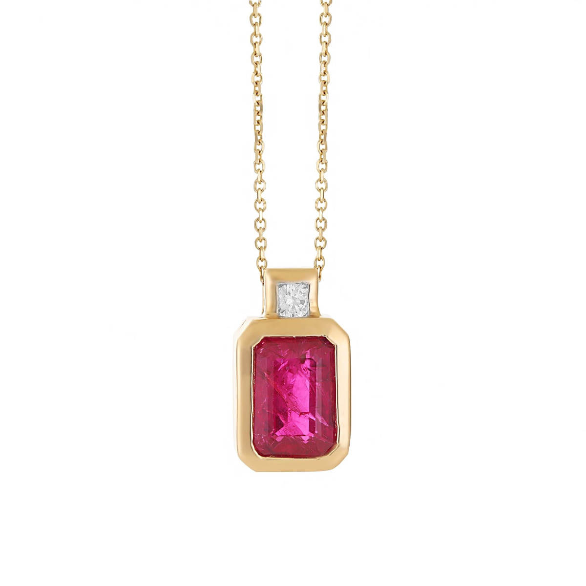 London Collection 14k Bezel Set Ruby and Diamond Pendant Necklace