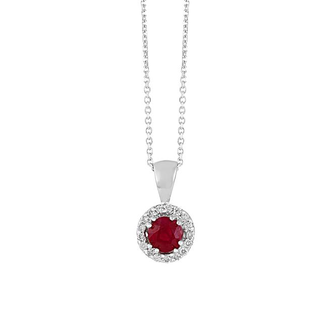 London Collection 14k White Gold Diamond And Gemstone Round Necklace