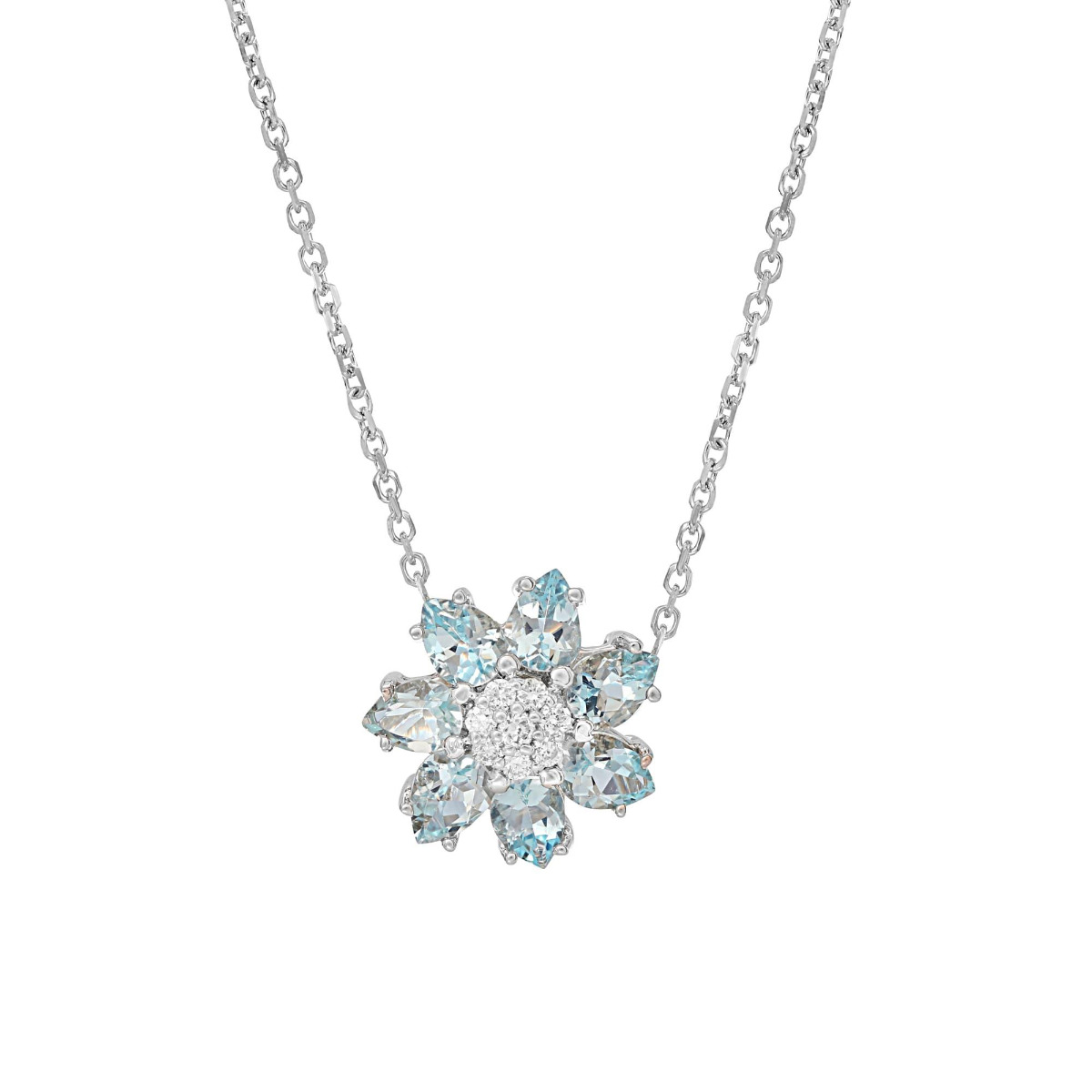 London Collection 14k Diamond and Pear Shape Gemstone Flower Necklace