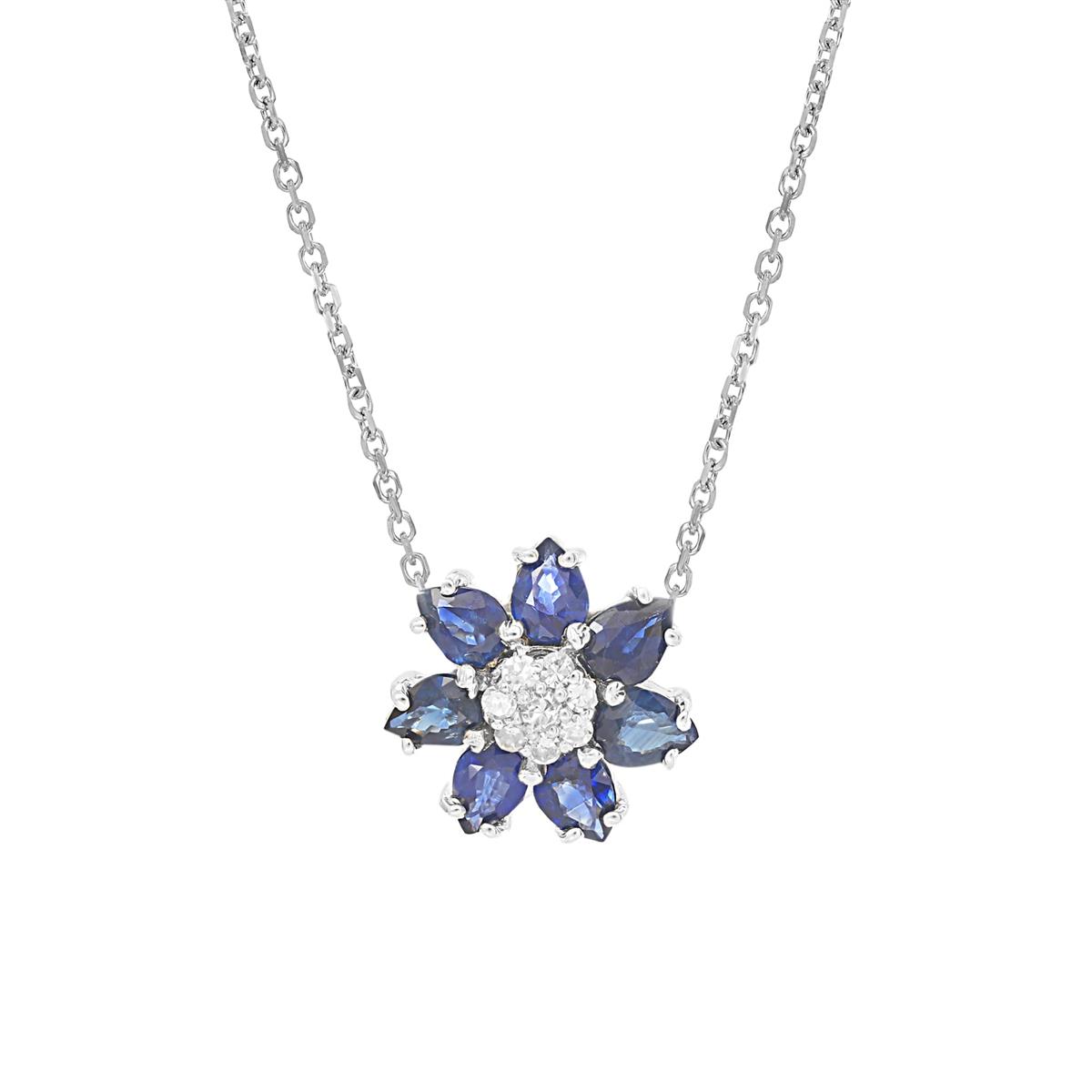 London Collection 14k Diamond and Pear Shape Gemstone Flower Necklace