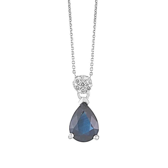 London Collection 14k White Gold Pear Shaped Blue Sapphire and Diamond Necklace