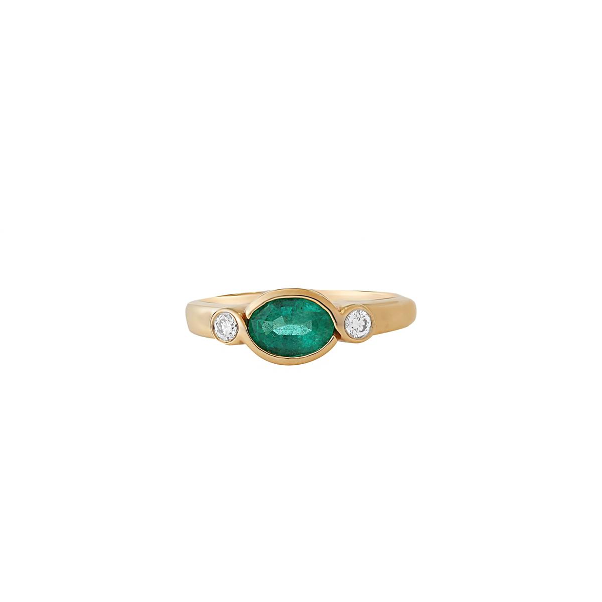 London Collection 14k Oval Emerald and Diamond Ring