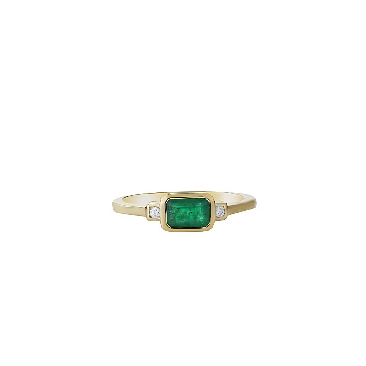 London Collection 14k Octagonal Emerald and Diamond Ring
