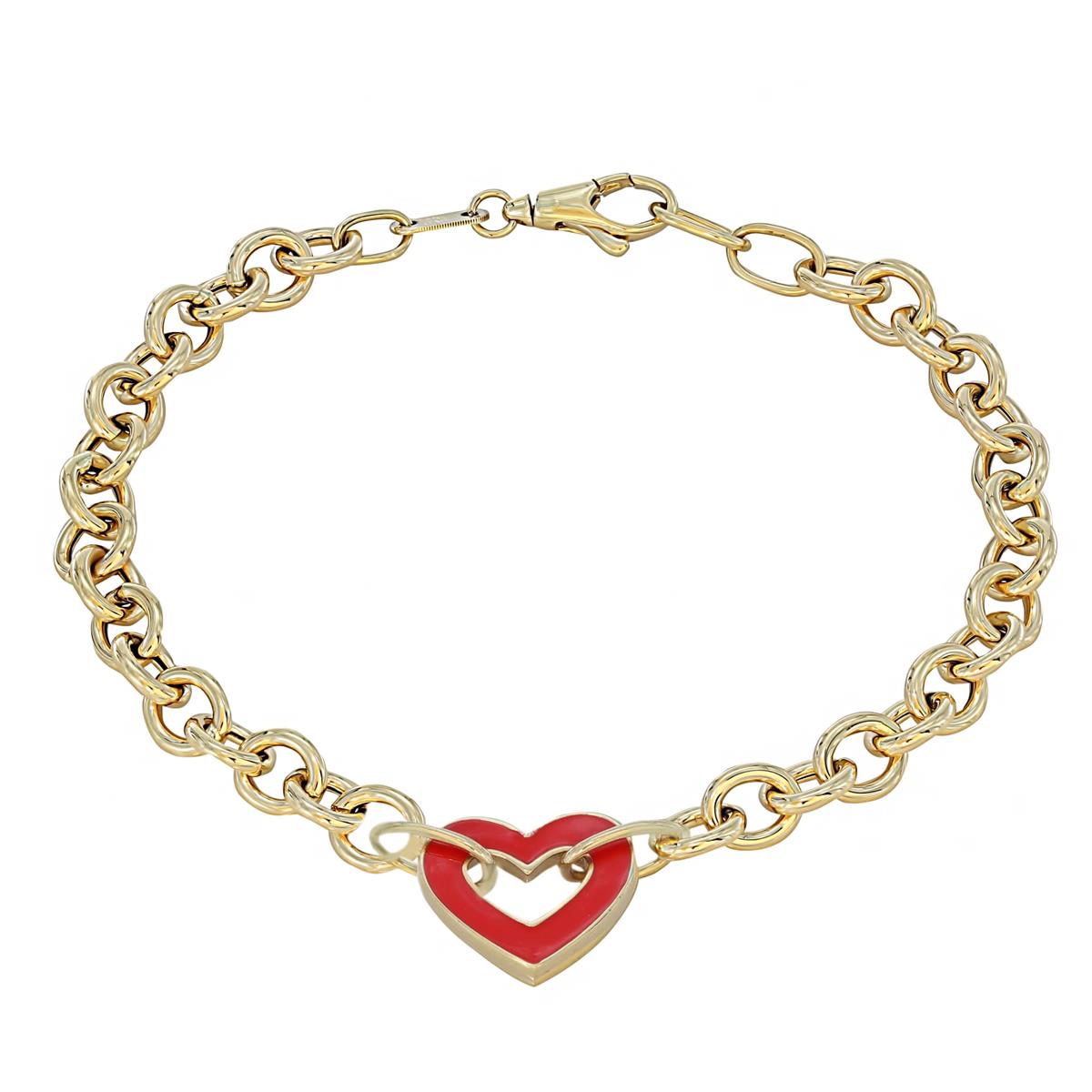 London Collection 14k Enamel Heart Rolo Bracelet