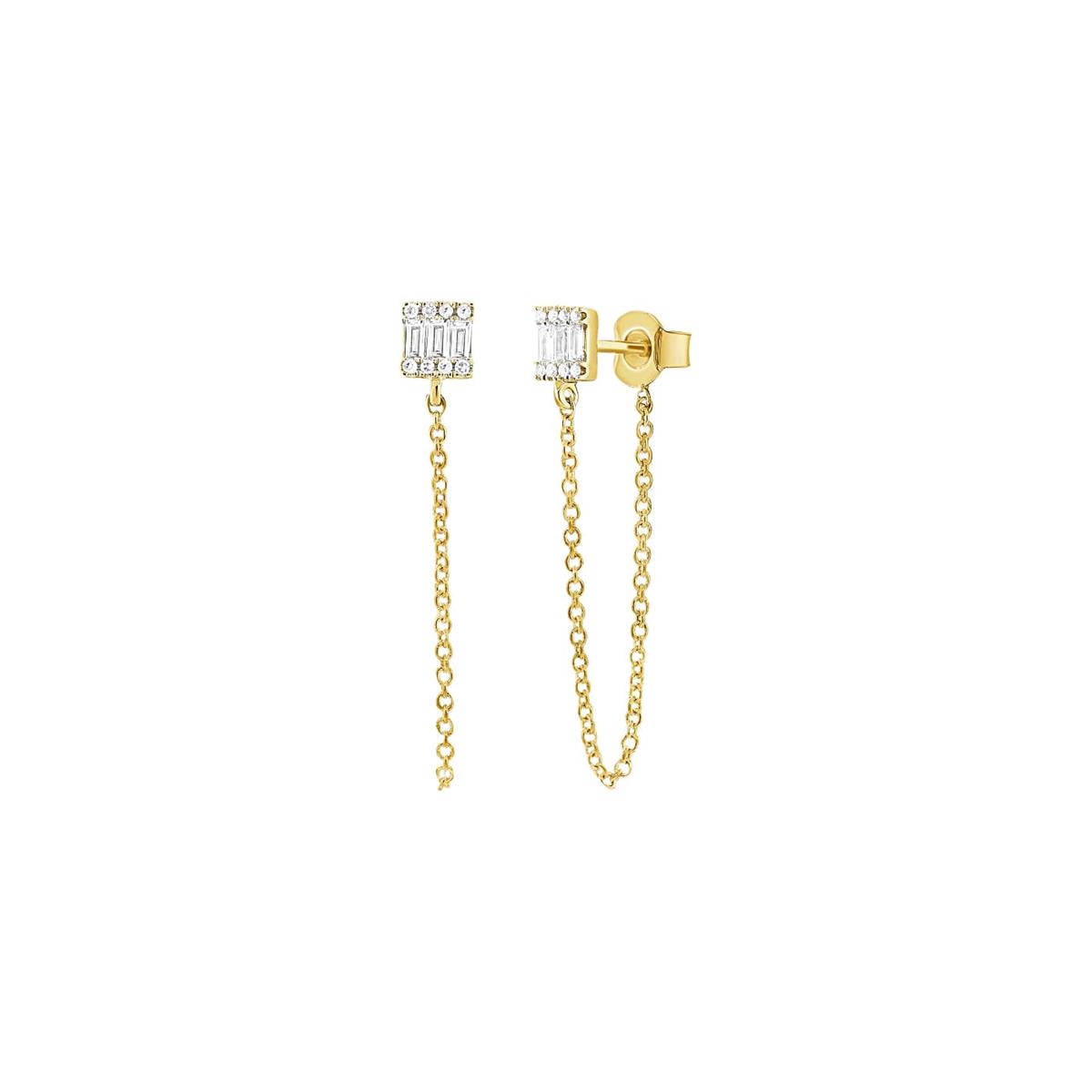 London Collection 14k Mixed Shape Diamond Chain Dangle Earrings