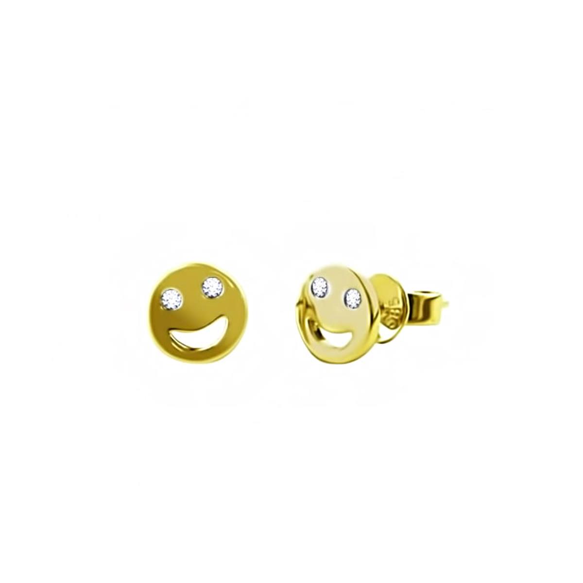 London Collection Yellow Gold Smiley Face Stud Earrings