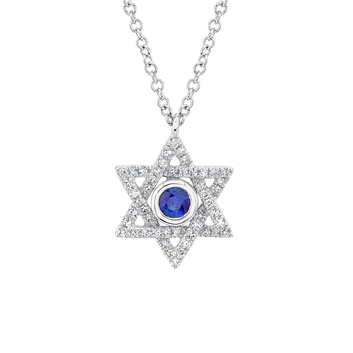 London Collection Diamond and Blue Sapphire Star of David Pendant Necklace