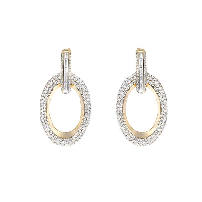 Messika Groove 18k Yellow Gold Diamond Oval Drop Earrings