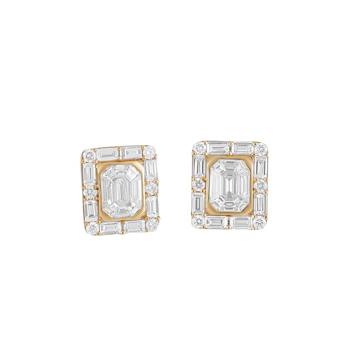 London Collection 18k Yellow Gold Mixed Shape Diamond Studs