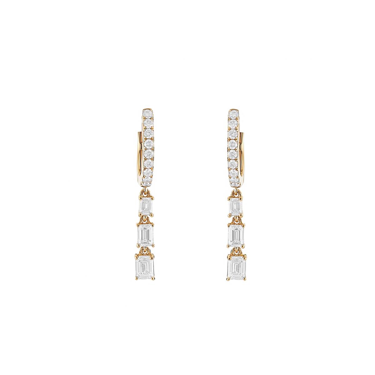 London Collection 18k Gold Graduated Diamond Dangle Huggie Earrings