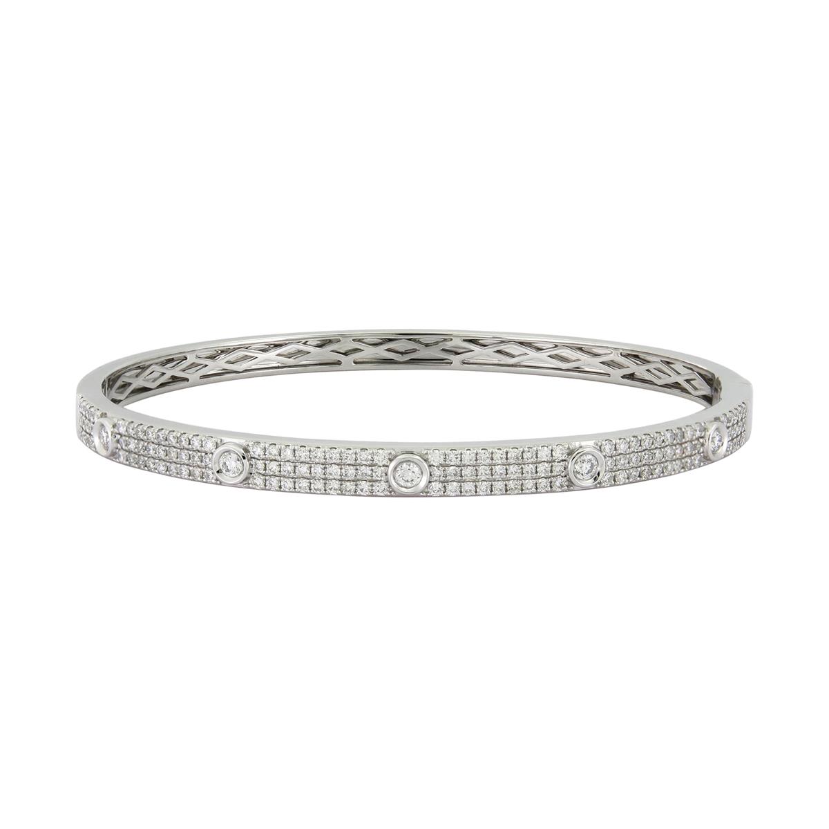 London Collection 18k Gold 3 Row Bezel Set Diamond Bangle