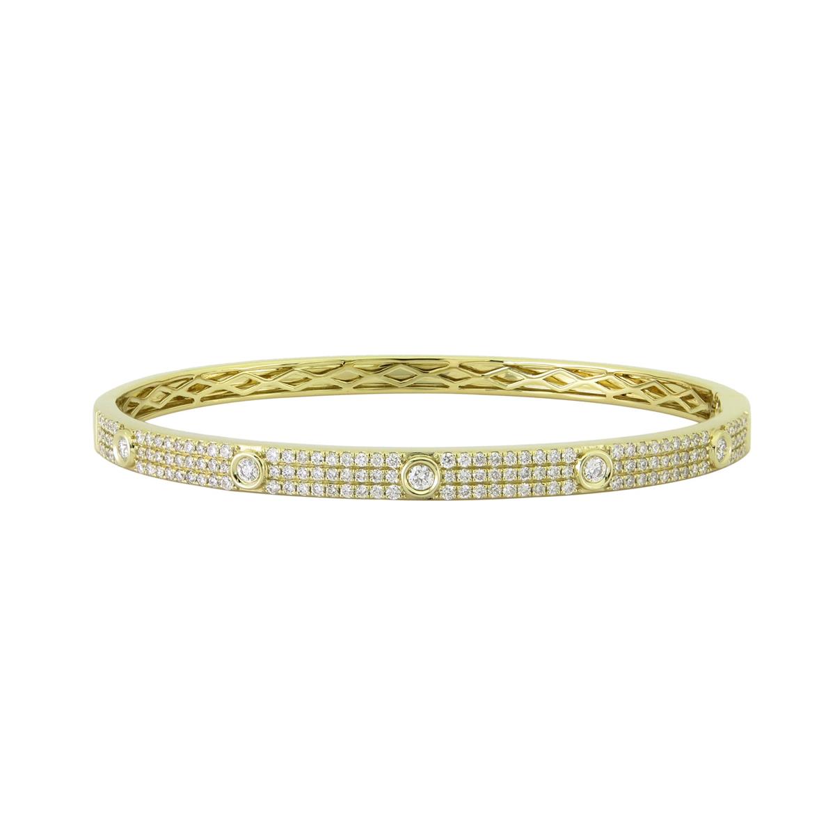London Collection 18k Gold 3 Row Bezel Set Diamond Bangle
