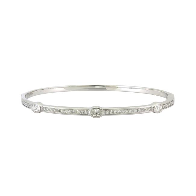 London Collection 18k White Gold Diamond and Oval Gemstone Bangle Bracelet