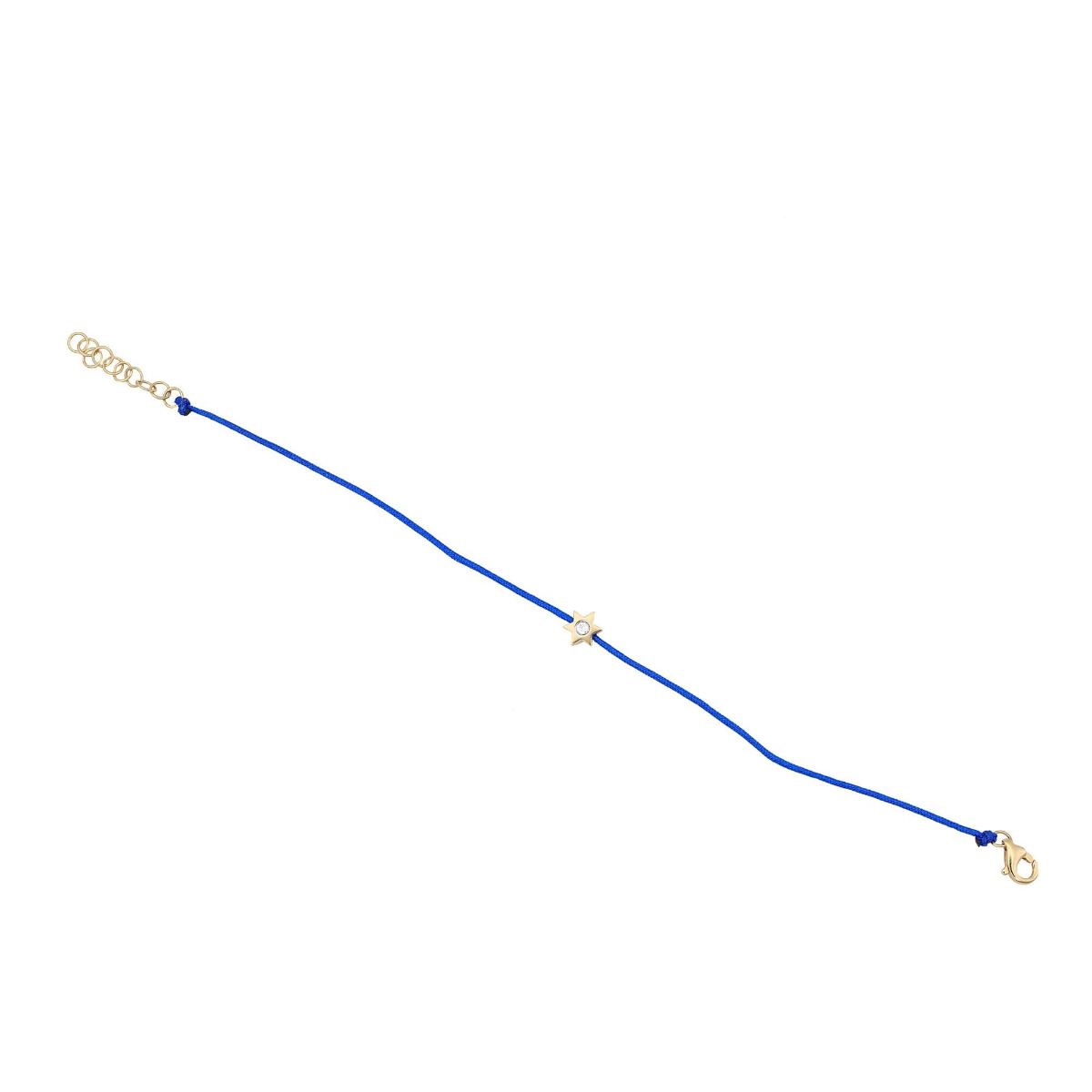 London Collection 14k Yellow Gold Star of David Blue Cord Bracelet