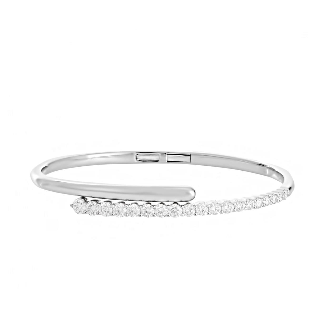 London Collection 18k White Gold Round Diamond Bypass Bangle Bracelet