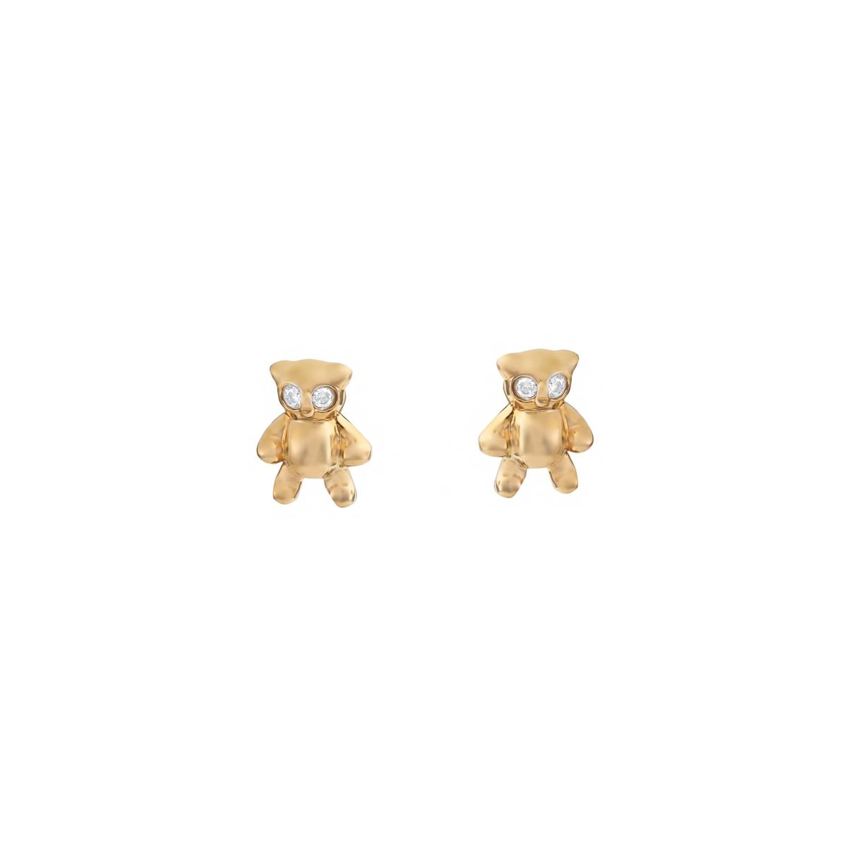 London Collection 14k Yellow Gold Diamond Teddy Bear Stud Earrings