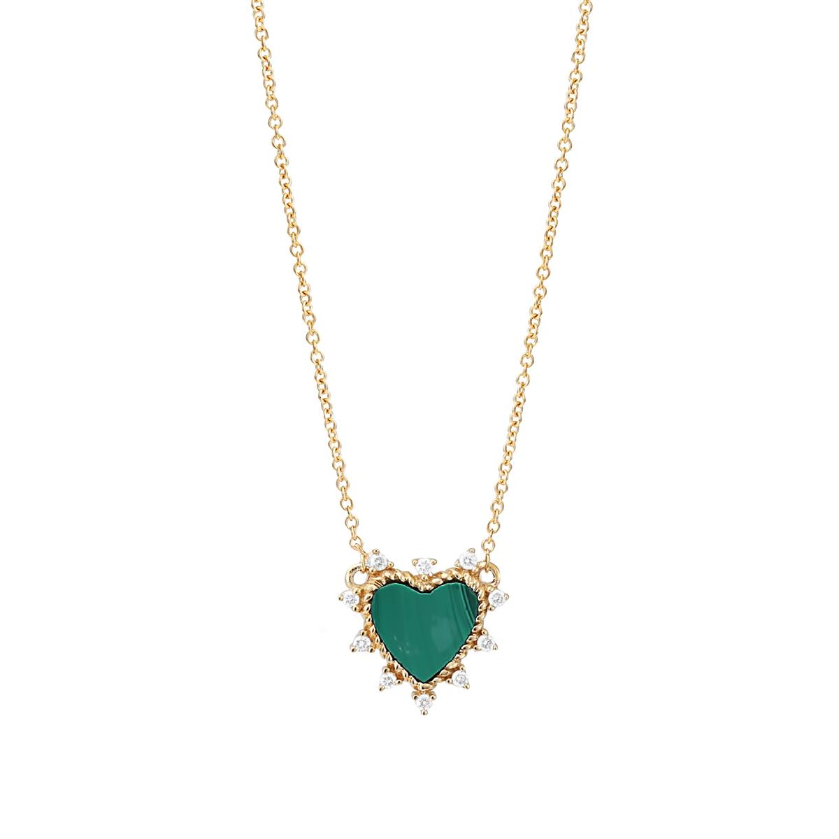 London Collection 14k Diamond and Malachite Heart Pendant Necklace