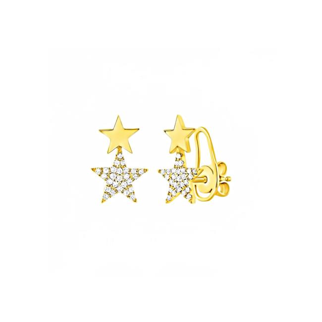London Collection 14k Yellow Gold Diamond Double Star Earrings