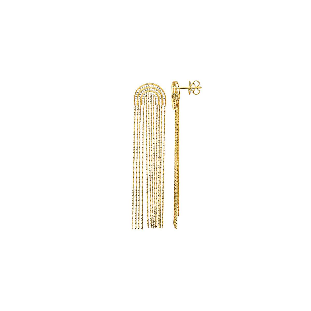 London Collection 14k Yellow Gold Diamond Rainbow Tassel Earrings