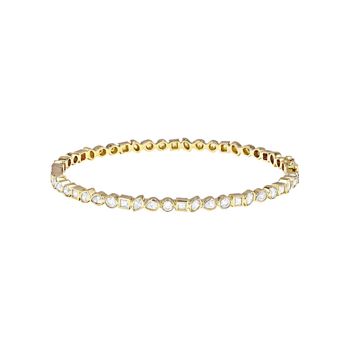 London Collection 14k Yellow Gold Bezel Set Mixed Shape Diamond Bangle Bracelet