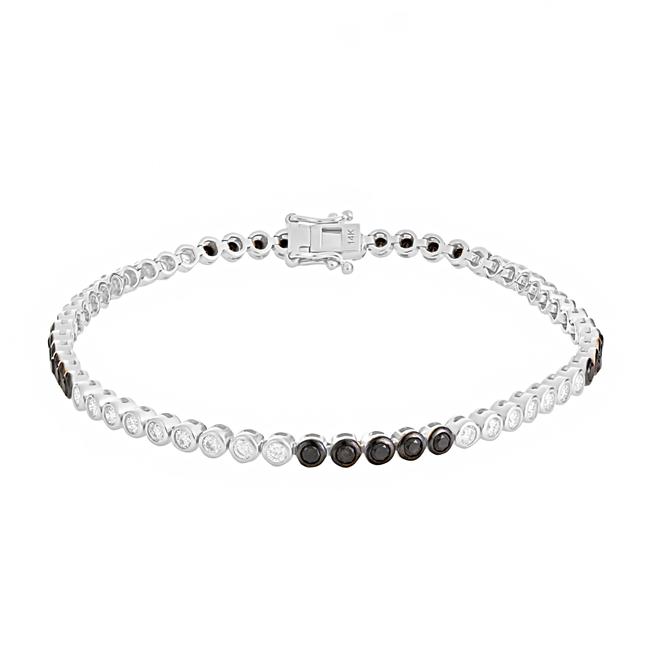 London Collection 14k Gold Bezel Set Black And White Diamond Bracelet