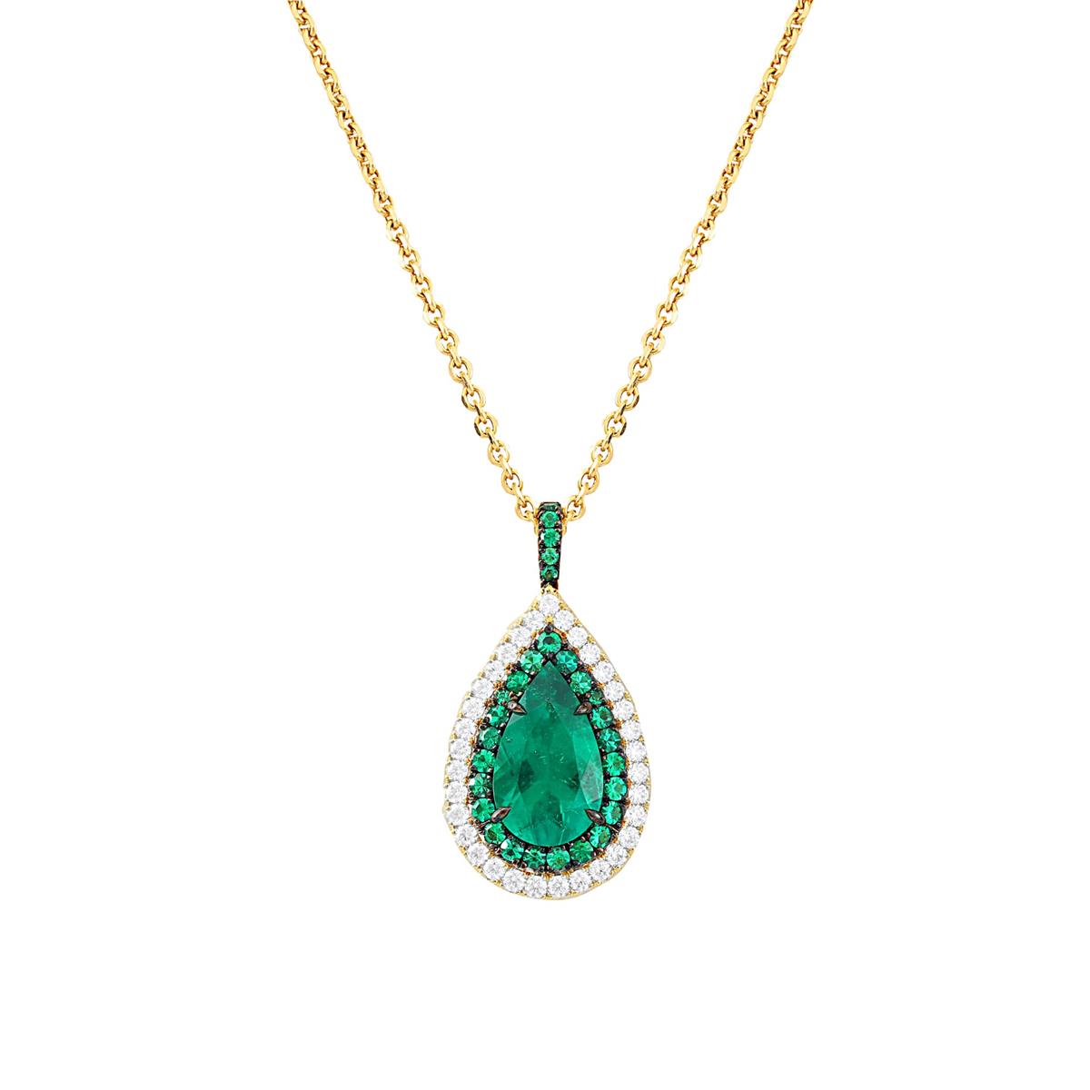 London Collection 18k Emerald and Diamond Pendant Necklace