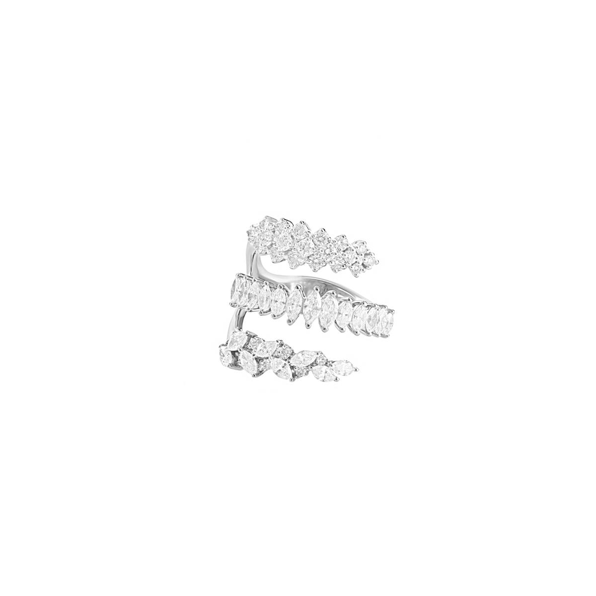 Yeprem 18k White Gold Diamond 3 Row Ring