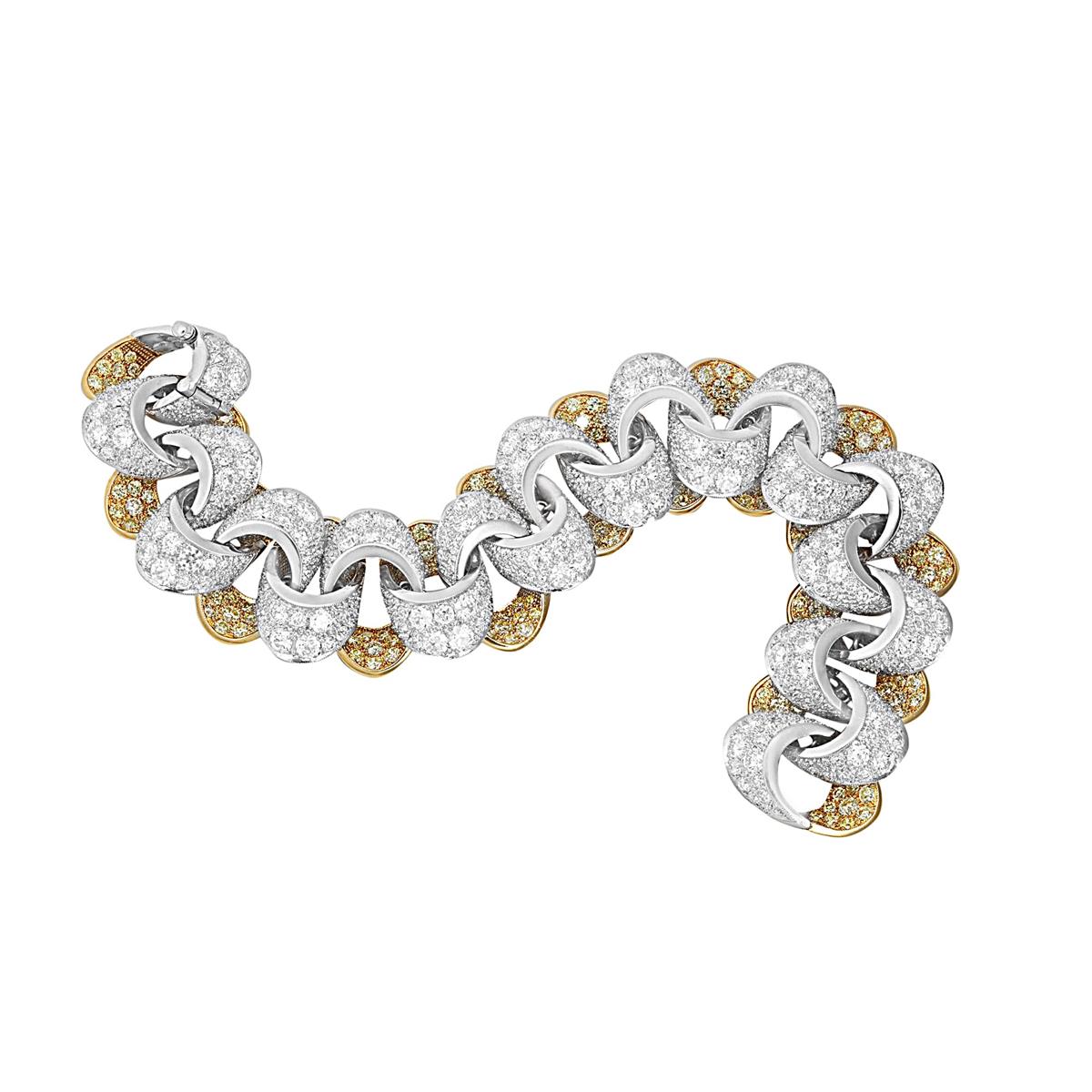 London Collection Two Tone White and Yellow Diamond Link Bracelet 