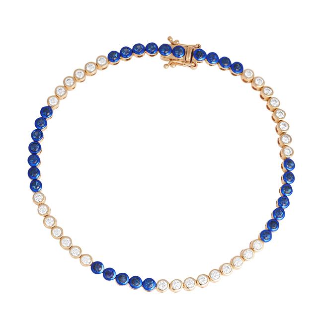 London Collection 14k Yellow Gold Blue Rhodium Diamond and Sapphire Bracelet