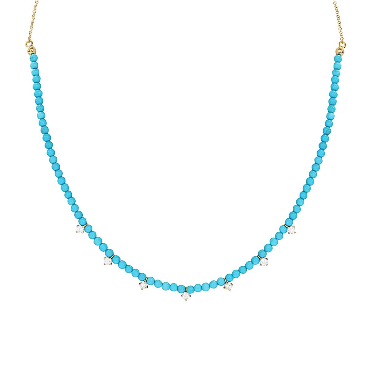 London Collection 18k Yellow Gold Turquoise and Diamond Choker Necklace