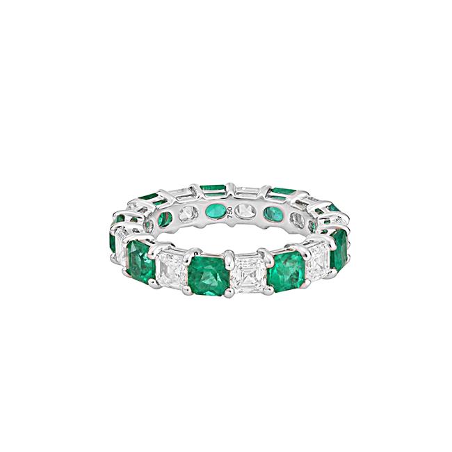 London Collection 18k White Gold Asscher Diamond And Gemstone Eternity Band