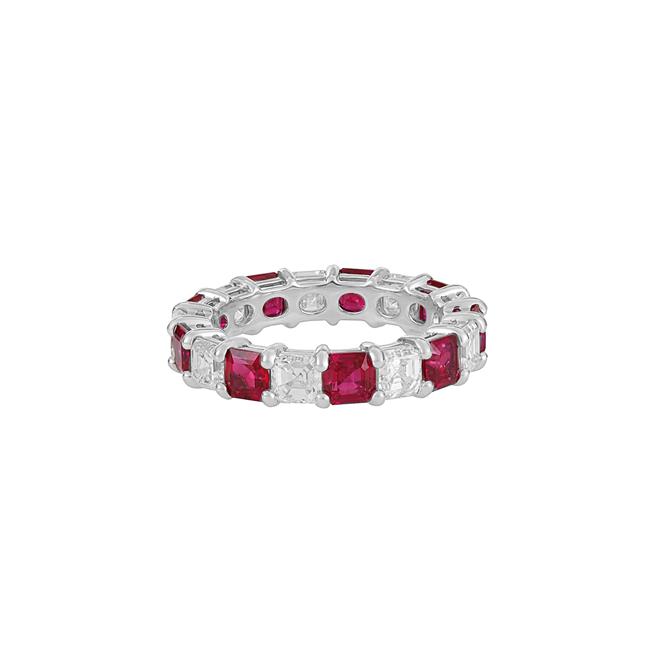 London Collection 18k White Gold Asscher Diamond And Gemstone Eternity Band