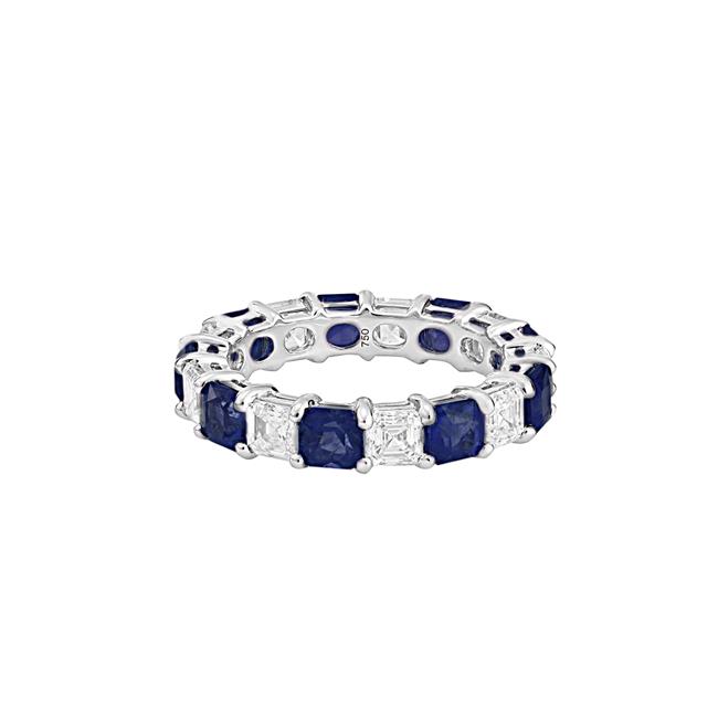 London Collection 18k White Gold Asscher Diamond And Gemstone Eternity Band