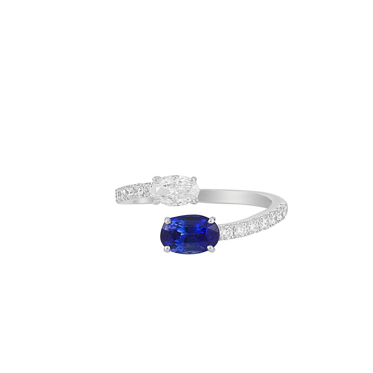 London Collection 18k Blue Sapphire and Diamond Bypass Ring