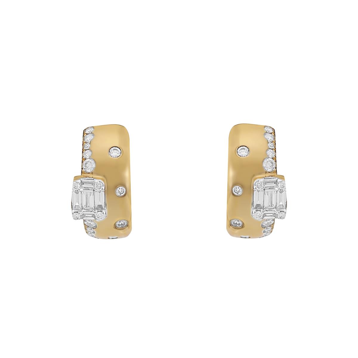 London Colletion 18k Mixed Shape Diamond Huggie Earrings