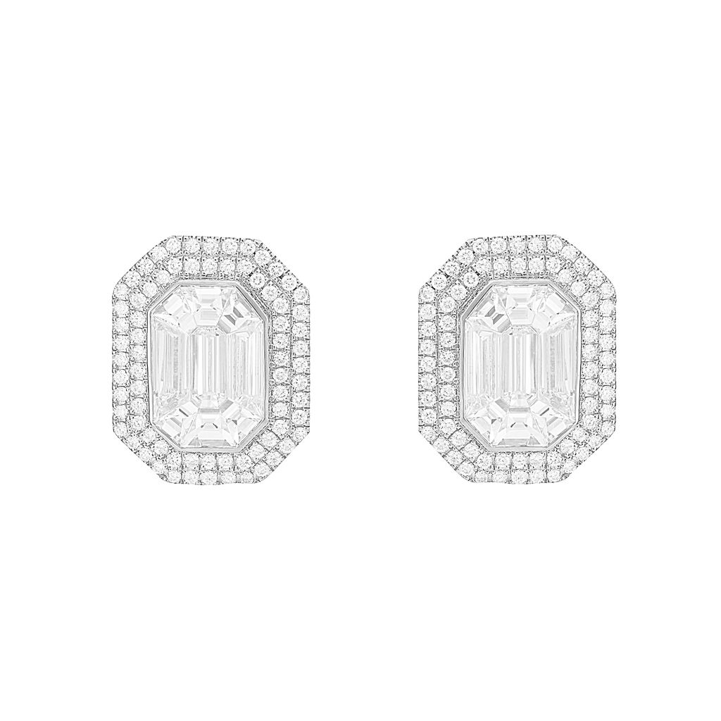 London Collection White Gold Mosaic and Pave Diamond Stud Earrings