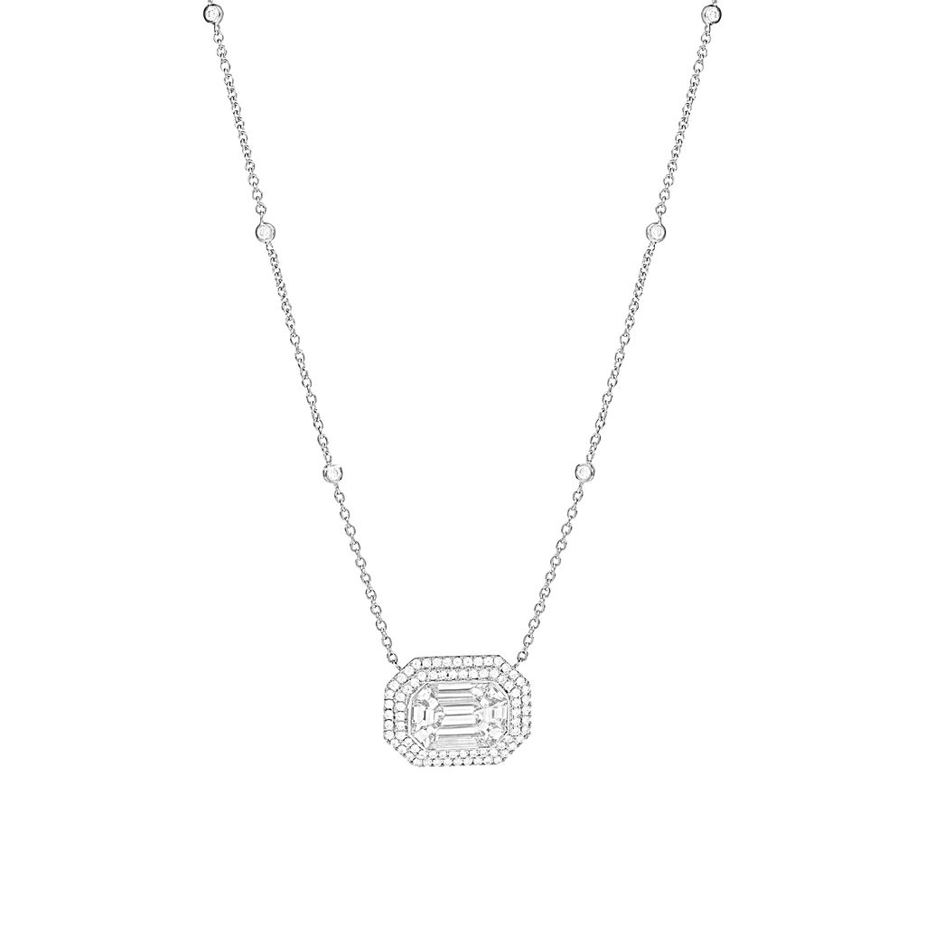 London Collection White Gold Mosaic and Pave Diamond Pendant Necklace